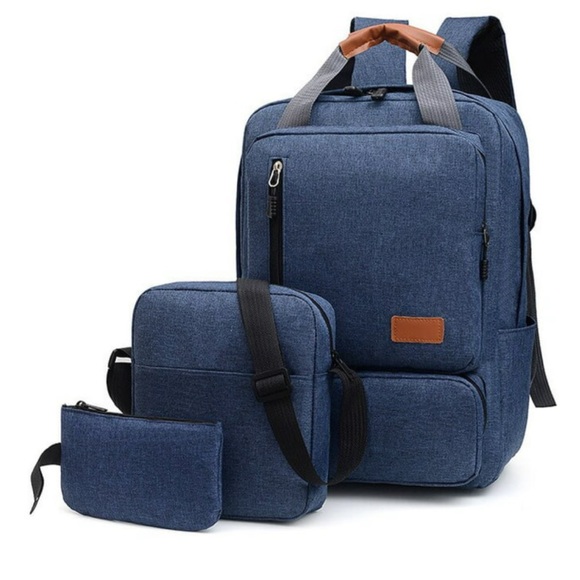 🎒3 PC QUALITY 📚BOOK BAG SET, Brand New NWT, Denim Blue, Padded for Comfort - Picture 1 of 13